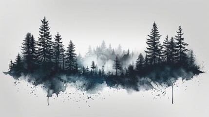 Monochrome forest landscape, minimalist illustration, AI Generative - obrazy, fototapety, plakaty