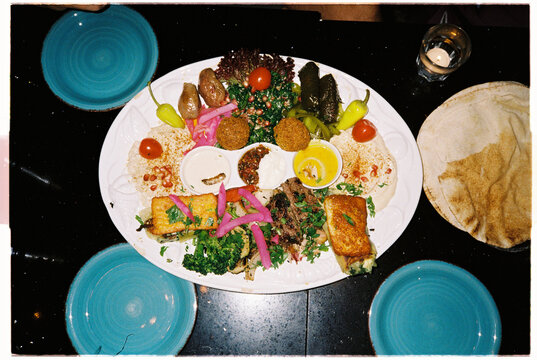 Middle Eastern mezze: variety of small, flavorful dishes on plate