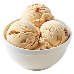 peanut butter ice cream in bowl on white transparent background