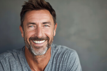 Fototapeta premium A man with a beard is smiling for the camera