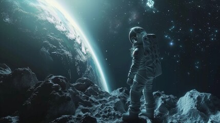 astronaut contemplating space generative ai - obrazy, fototapety, plakaty