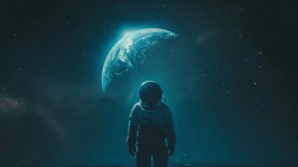 astronaut contemplating space generative ai - obrazy, fototapety, plakaty