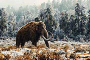 A mammoth grazes in the wilderness. - obrazy, fototapety, plakaty