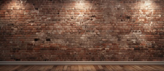 Interior design of a vacant room featuring a brick wall background.