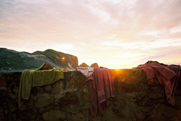 Towels in the glow of the morning sun.