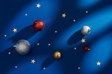 Composition with Christmas decorations on blue background