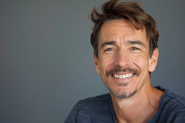 Fototapeta premium A man with a beard is smiling for the camera