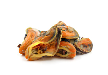 Green Shell mussels isolated on white background, Fresh New Zealand mussels or Perna Canaliculus on White Background