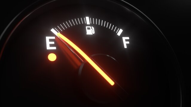 Fuel gauge with empty indication , 3d render of car dashboard.