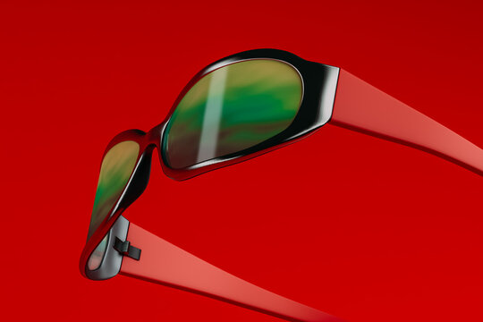 A sunglasses on red background