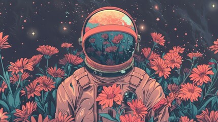 Obraz premium Illustration of an astronaut with flowers generative ai