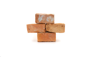 Solid clay bricks used for construction,Old red brick isolated on white background. Shattered bricks isolated.