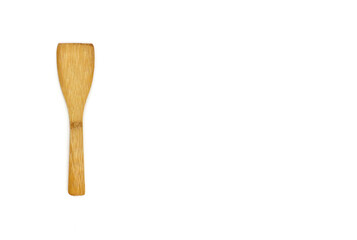 wooden spade of frying pan on white background.