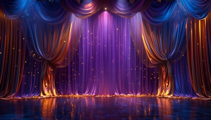 Blue purple Golden Curtain empty Stage Award Background