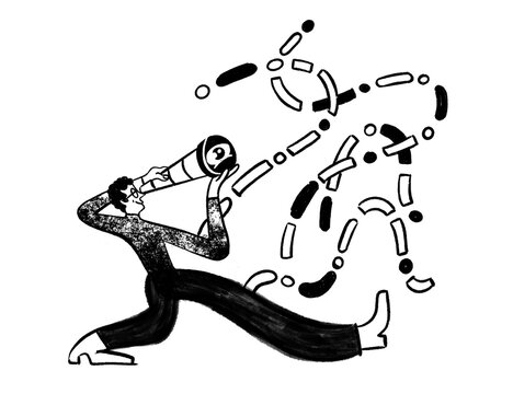 Man uses binoculars for innovative solutions original problem-solving