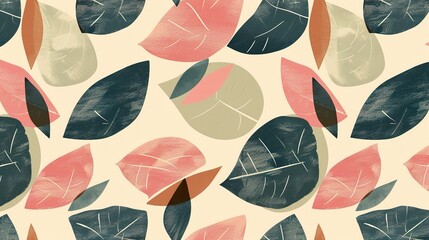 An elegant abstract background in leaf style organic curves graphic pattern in sage green palette. Illustration of green, pink and gray leaves in serene style.