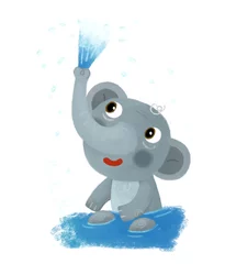 Möbelaufkleber cartoon scene with wild animal elephant doing things like human on white background illustration for children © honeyflavour
