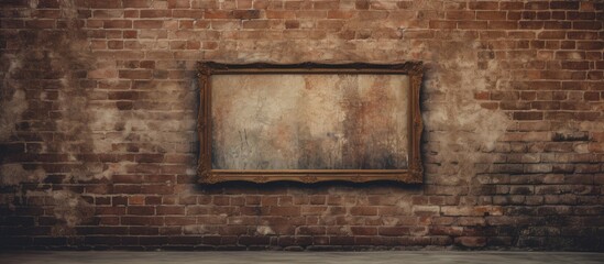 of a brown frame against a brick wall