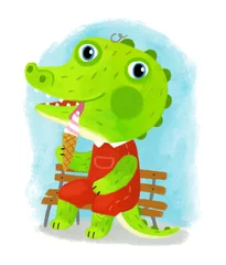 Foto op Canvas cartoon scene with wild animal alligator crocodile doing things like human on white background illustration for children © honeyflavour