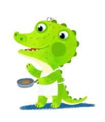 Zelfklevend Fotobehang cartoon scene with wild animal alligator crocodile doing things like human on white background illustration for children © honeyflavour