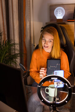 woman streaming showing graphs