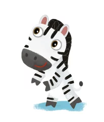 Tuinposter cartoon scene with wild animal zebra horse doing things like human on white background illustration for children © honeyflavour