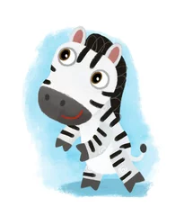 Zelfklevend Fotobehang cartoon scene with wild animal zebra horse doing things like human on white background illustration for children © honeyflavour