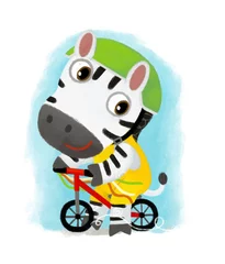 Möbelaufkleber cartoon scene with wild animal zebra horse doing things like human on white background illustration for children © honeyflavour