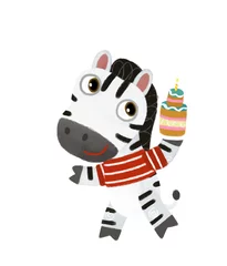 Tuinposter cartoon scene with wild animal zebra horse doing things like human on white background illustration for children © honeyflavour