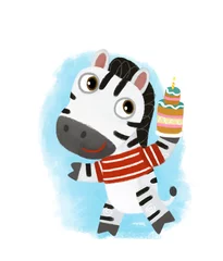 Fototapeten cartoon scene with wild animal zebra horse doing things like human on white background illustration for children © honeyflavour
