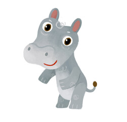 cartoon scene with happy and funny hippo hippopotamus having fun playing on white background illustration for children