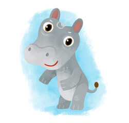 cartoon scene with happy and funny hippo hippopotamus having fun playing on white background illustration for children
