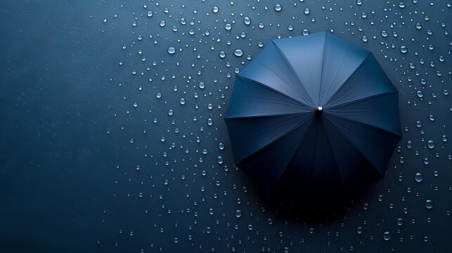 Umbrella providing shelter from raindrops with space for text placement in rainy weather concept