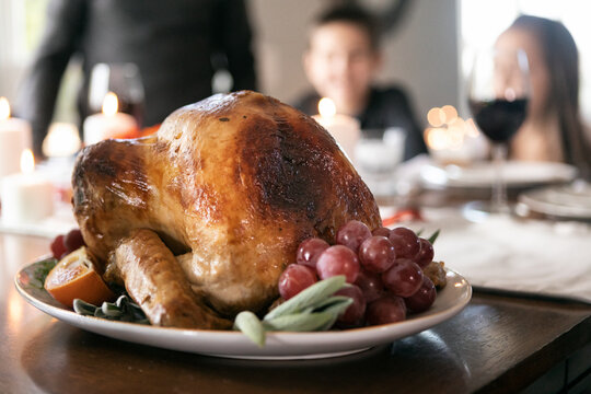 Thanksgiving: Festive Holiday Turkey Rests On Kitchen Table