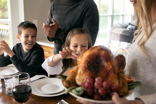 Thanksgiving: Girl Tries To Grab A Bite Of Turkey