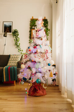 White Christmas tree in the living room