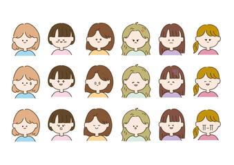 色々な女性　色々な表情　可愛い　イラスト	