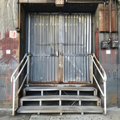Fototapeta na wymiar Access to Fire Escape Through Metal Accordion Door