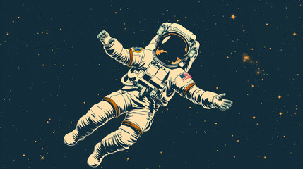 Obraz na płótnie Canvas Illustration of Astronaut Floating In Space with Stars and Planets in Background
