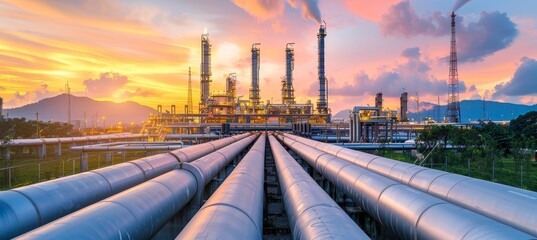 Industrial pipeline in oil refinery process for gas and oil processing operations