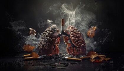 dangers of smoking poster template. smoking can damage the lungs wallpaper. lung cancer - obrazy, fototapety, plakaty