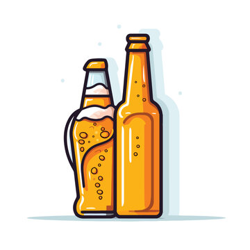 Beer bottle vector icon. Bottle and Glass Beer for
