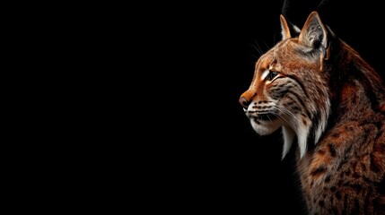 Male lynx and cub portrait with text space, object on right, room for description