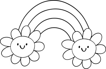 Retro Spring rainbow groovy cartoon doodle outline