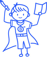 손으로 그린 학교 학생 선생님 라인 일러스트