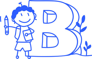 손으로 그린 학교 학생 선생님 라인 일러스트