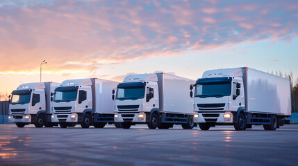 Fototapeta premium E-commerce delivery trucks geared up for dispatch
