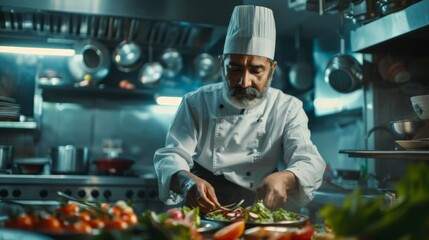 Chef is preparing a meal in the kitchen