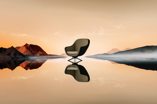 A chair that is sitting in the water