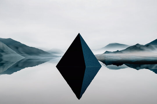A pyramid shaped object floating on top of a body of water